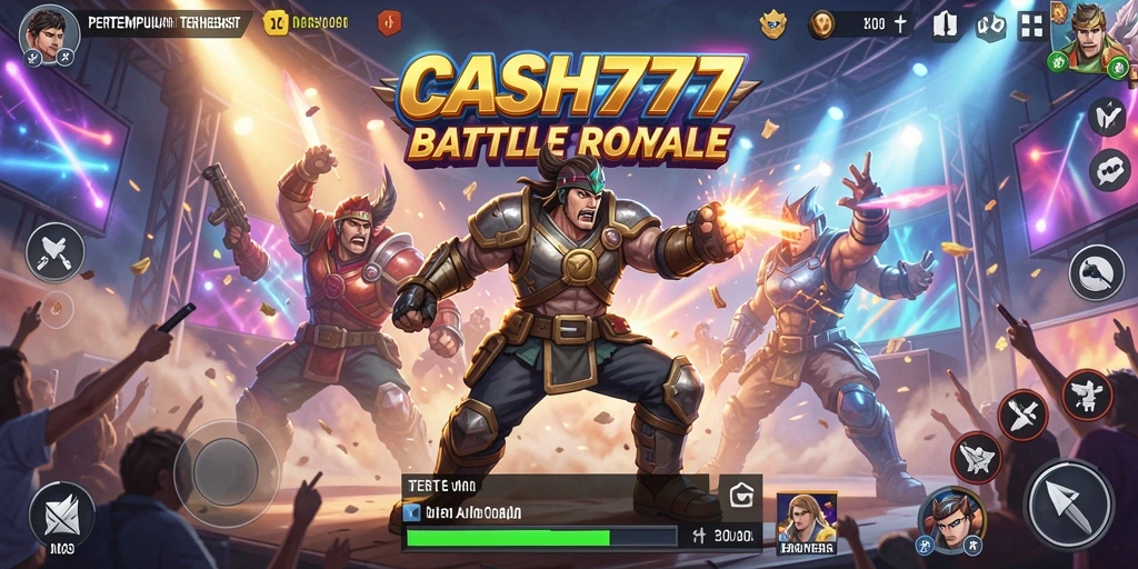Screenshot Gameplay CASH777 menunjukkan aksi intens dalam Battle Royale.