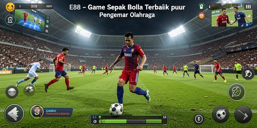 Tampilan gameplay E88 yang penuh aksi di lapangan sepak bola.