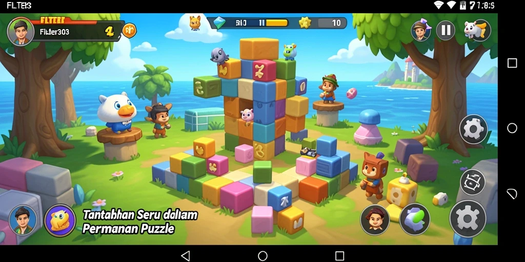 Screenshot utama FILTER303 menunjukkan gameplay menantang teka-teki.
