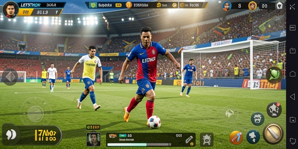 Tampilan gameplay mendebarkan dalam LETSTHOR dengan aksi sepak bola nyata.