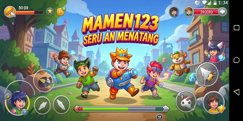 Tampilan gameplay seru dalam MAMEN123 dengan berbagai karakter.