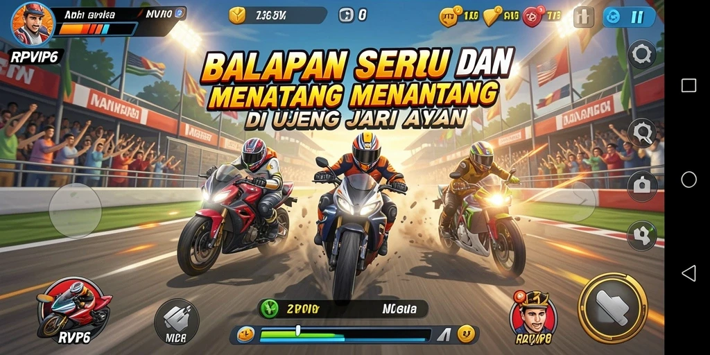 Screenshot gameplay RPVIP6 menampilkan balapan yang seru dan intens.