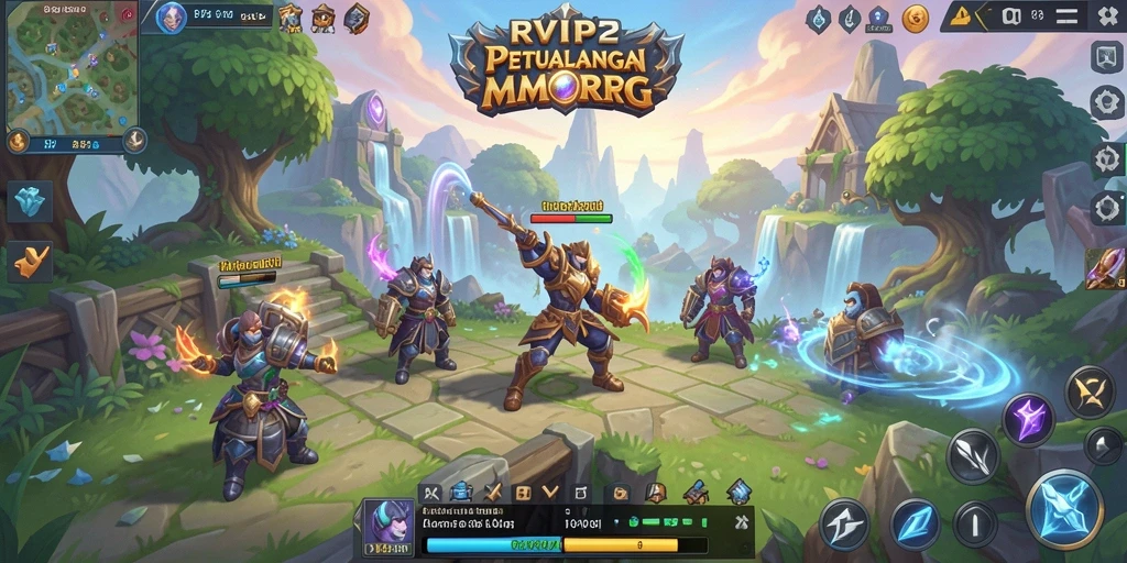 Tampilan gameplay RVIP2 yang menampilkan pertempuran epik di dunia fantasi.