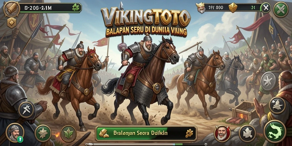 Gameplay balap seru dengan latar belakang budaya Viking.