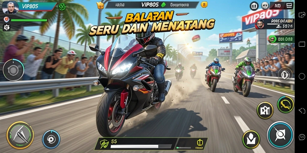 Tampilan gameplay balapan motor yang seru dan adrenalin tinggi.