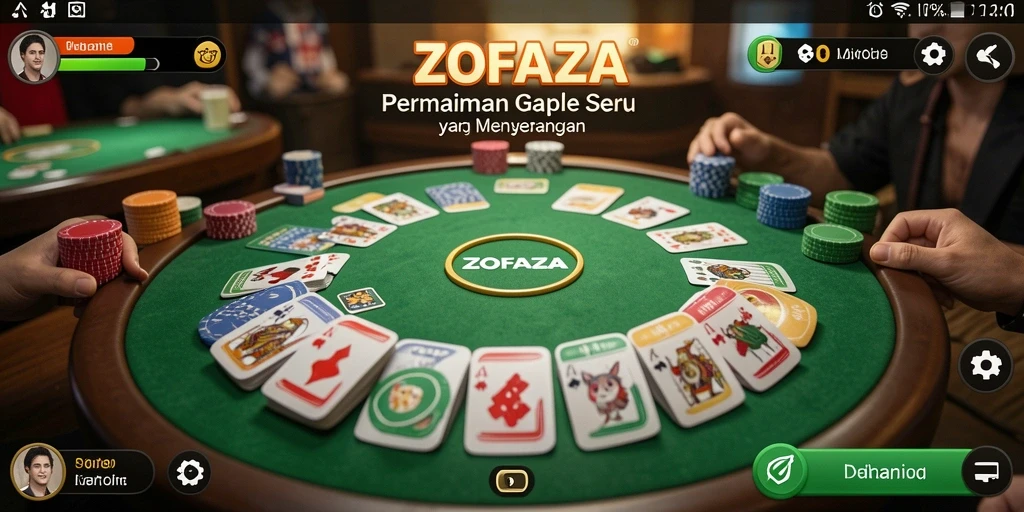 Tampilan gameplay ZOFAZA dengan suasana permainan Gaple yang seru.